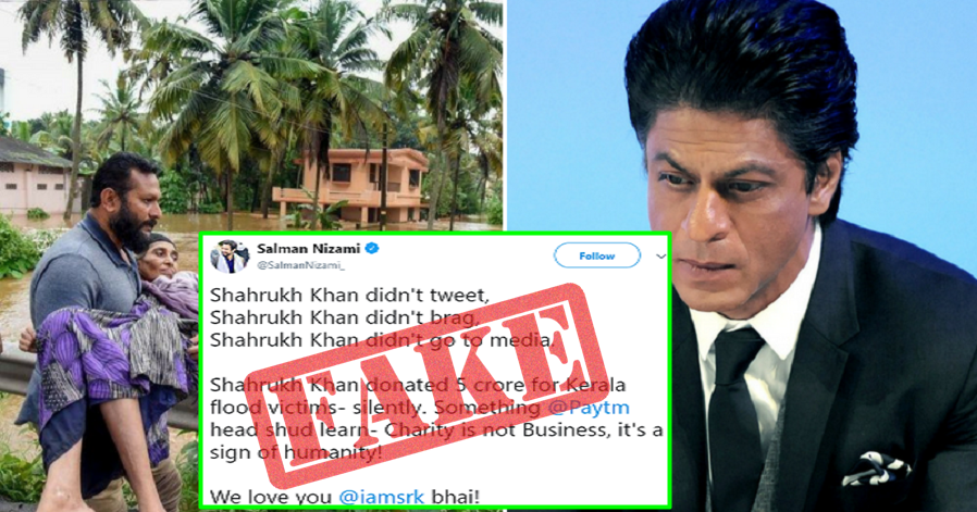 Fake News Shah Rukh Khan Never Donated ₹5 Cr To Kerala Flood Victims 