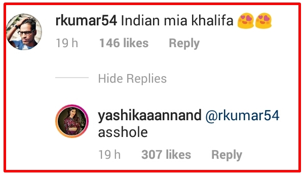 Fans compared Yashika Anand with Mia Khalifa, the actress strikes back