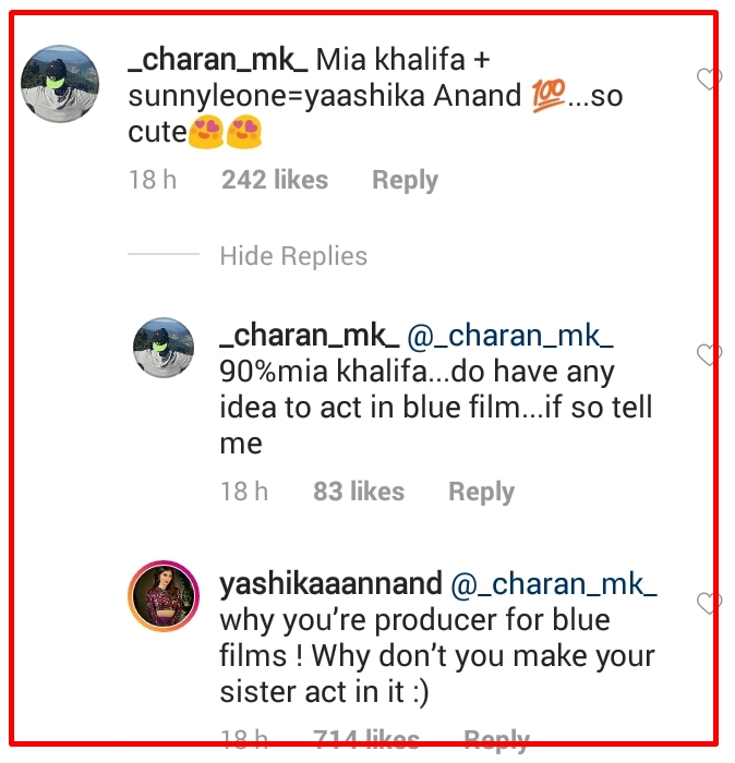 Fans compared Yashika Anand with Mia Khalifa, the actress strikes back