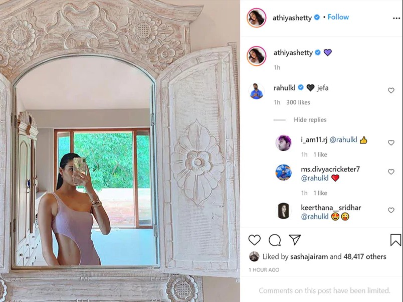 KL Rahul reacts to Athiya Shetty's recent Swimwear picture, check out his comment on Instagram