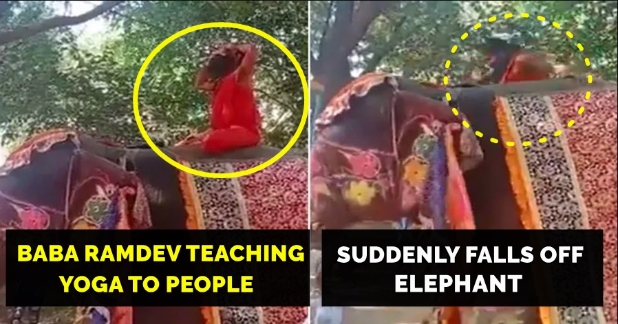 Baba Ramdev falls off Elephant while performing Yoga, video goes viral
