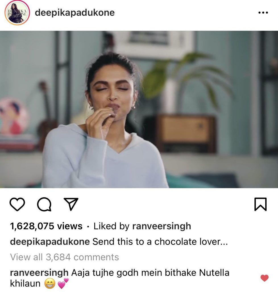 Ranveer Singh posts a 'flirty remark' on Deepika's post dedicated to chocolate lovers