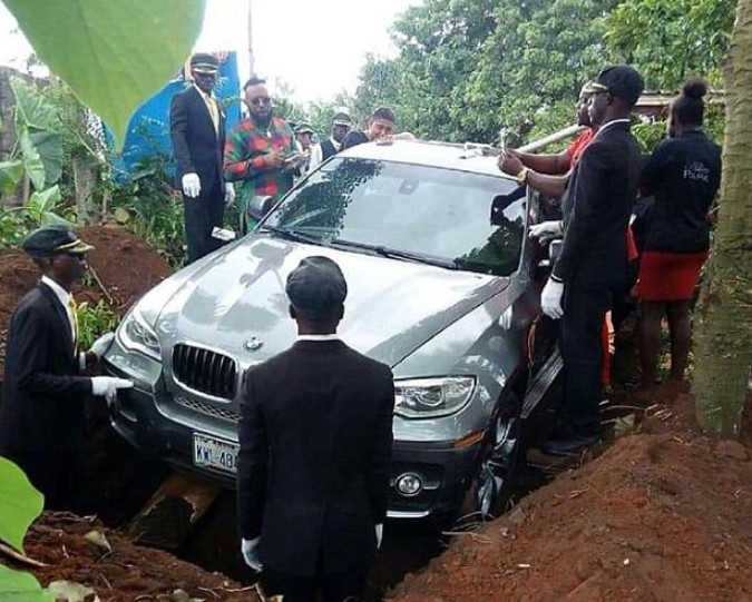 Son buries his father in a luxurious BMW instead of a Coffin