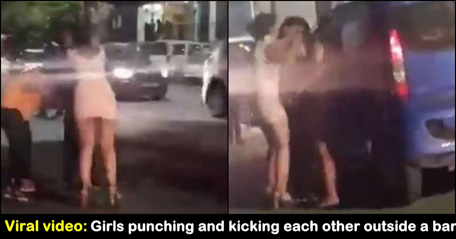 Watch: Man's Ex-girlfriend and current girlfriend punch and kick each other outside a bar
