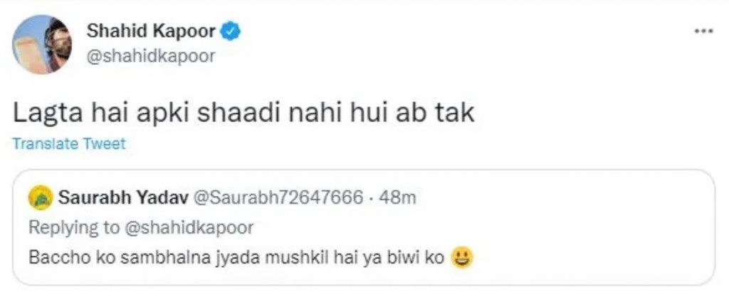 Shahid Kapoor gives EPIC reply to a fan who asked, "Baccho ko sambhalna jyada mushkil hai ya biwi ko"