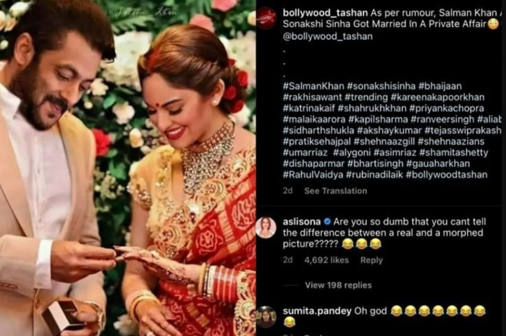 Sonakshi Sinha reacts to her viral wedding pic with Salman Khan