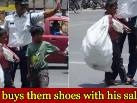 Famous traffic cop Ranjeet Singh buys Shoes for Street kids whose feet burning in the scorching sun