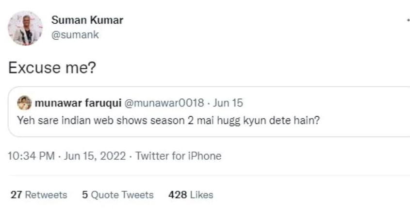 Munawar Faruqui Gets Reply From Family Man 2 Writer After He Slammed Season 2 Of Indian Web Series