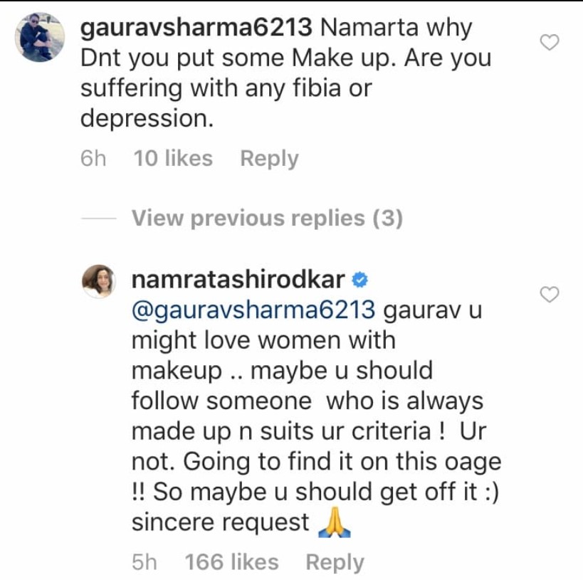 Namrata slams Troll who asked if she is battling depression for no Make-Up pic