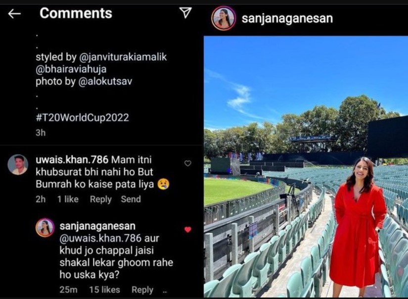 Sanjana's Savage Reply To Trolls Who Think She Is Not Beautiful Enough For Bumrah