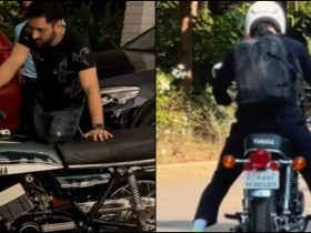 MS Dhoni struggles to kick start his Yamaha RD350 bike, video goes viral