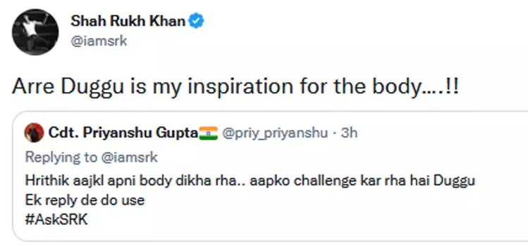 Here's a funny reply SRK gave when people compared his physique to Hrithik Roshan