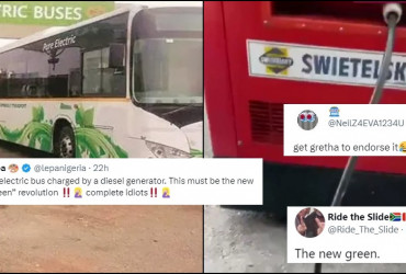 Netizens make fun of the e-Bus which was charged by a diesel generator