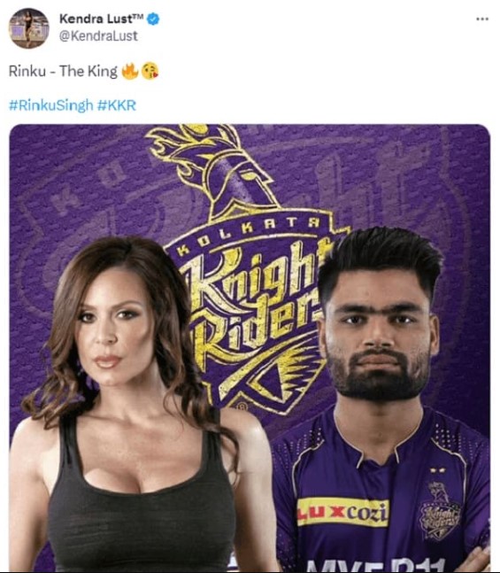 Adult Star Kendra Lust reacts after Rinku Singh hits a record 5 Sixes!