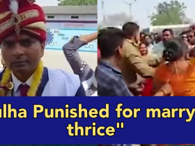 Groom welcomed by slippers by people as he plans to marry thrice