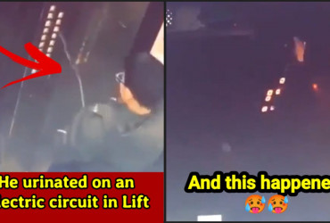 Man urinates inside lift at electric board, and Karma teaches him lesson