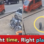 Viral video: Tyre falls off of a moving car, lands at Repair shop