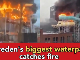 Believe it or not, but this is a water park in Sweden and it's caught fire