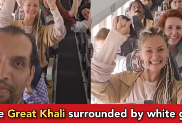 Foreign girls go crazy to see Great Khali on Plane, video goes viral