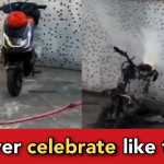Man bursts crackers near his new bike to celebrate it, but the bike itself burnt down to ashes