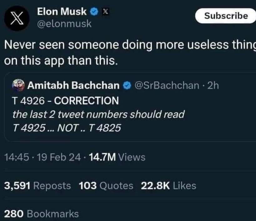 Did Elon Musk take a swipe at Amitabh Bachchan's tweet count? Read details